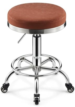 Sgabello da ufficio ergonomico con ruote, regolabile in altezza 46-60 cm, cuscino spesso 8 cm, sgabello girevole da cucina e chitarra, ideale per salone e terapia (marrone)