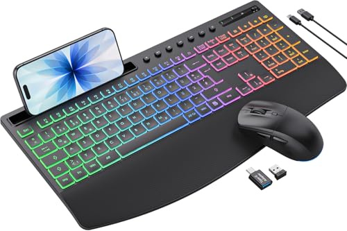 Tastatur Maus Set kabellos Beleuchtete, Wiederaufladbare, 4000 mAh Akku