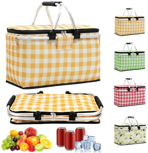 Hengrongshen Cesta de la compra plegable de 18 L, con función de refrigeración, con tapa, cesta de la compra, nevera plegable, nevera portátil, cesta de transporte, aislada para viajes, picnic