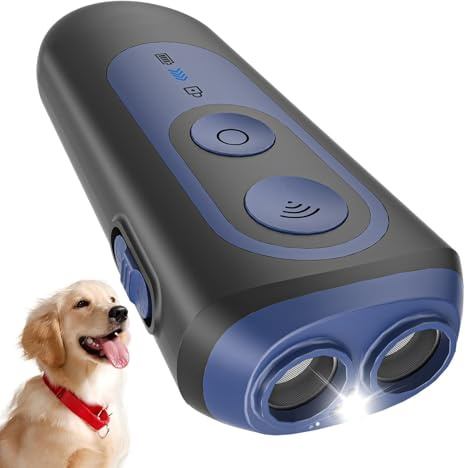 Ahuyentador de Perros, Antiladridos para Perros Ultrasónicos 3 Modos, Dispositivo Seguro y Humano para Detener Ladridos, Alcance 15M, Portátil con Linterna LED, para Perros Pequeños, Medianos y Grande