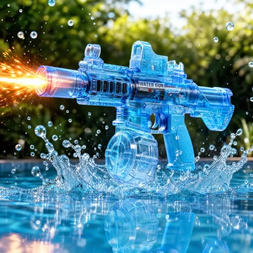Axrye Super Electric Water Gun with Muzzle Flash, Automatic Squirt Gun 20ft Long Range with LED Light, Water Guns with 2 Rechargeable Batteries for Kids, Summer Outdoor Swimming Pool Beach Toy Guns