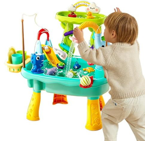 Qukoielly Tavolo Acqua Bimbi | Giocattoli Da Pesca Con Pompa Elettrica,Giocattolo Acquatico Da Esterno | Per Bambini Prescolari Cortile Patio Spiaggia Campeggio Asilo Casa Bagno Sala Giochi Vacanze