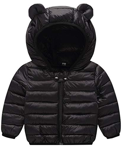 Bébé Doudoune Hiver Manteau à Capuche Enfant Duvet Veste Manches Longues Léger Blousons Noir 2-3 Ans