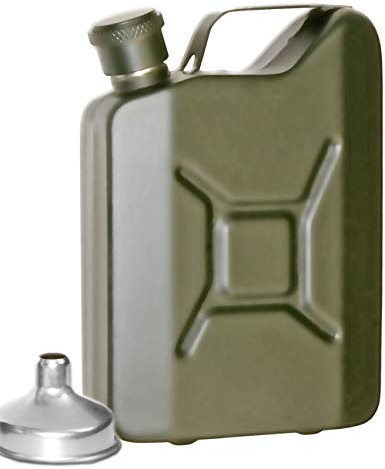 Outdoor Saxx® - Fiaschetta in acciaio inox Sprit effetto tanica a benzina/bottiglia per whisky e grappa in confezione regalo | 50 ml verde oliva