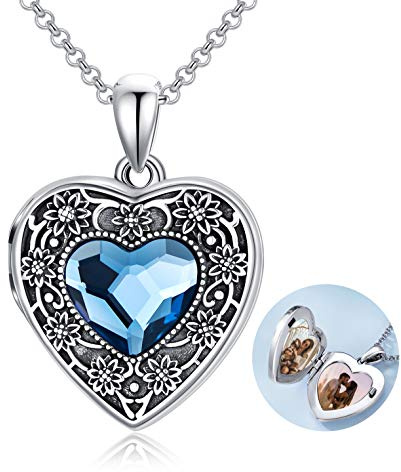 AOBOCO Collier Médaillon Cœur qui Contient des Images en Argent Sterling Médaillons Fleurs pour Femme