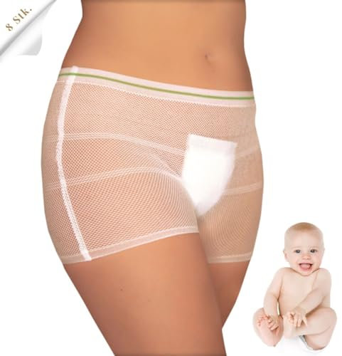 LAKY Jeu de 8 culottes post accouchement pour lit hebdomadaire – en filet serviettes hygiéniques après la naissance, sous-vêtements grossesse femme, le partum et césarienne Blanc. XL