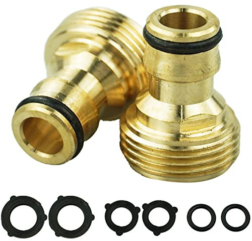Lot de 2 connecteurs de robinet de tuyau d'arrosage en laiton, connecteur de robinet fileté mâle en laiton 3/4 pour tuyau d'arrosage, connecteur de tuyau en cuivre 3/4 BSP
