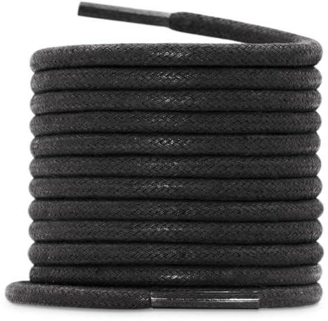 WEGOODZF Rund Baumwolle Gewachst Schnürsenkel: 3,5MM Dünne 80CM Schwarz 2 Paar Business Schuhbänder für Anzugschuhe