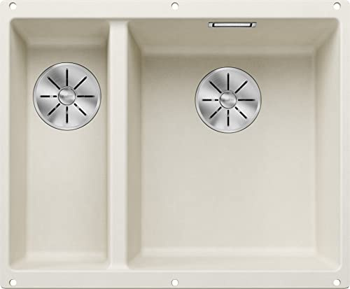 BLANCO SUBLINE 340/160-U | Évier en granit SILGRANIT blanc doux | Type de montage : sous plan | Bac principal à droite | Pour armoires inférieures de 60 cm de large | Une découpe et monté une seule