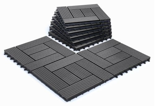 CLICK-DECK Composite Decking Tiles 30x30cm Interlocking Outdoor Deck Tiles | Patio, Balcony, Roof Terrace & Hot Tub | Easy Installation | Low Maintenance, Weather-Resistant (6 Tiles, Ebony Mosaic)