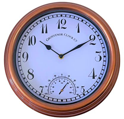 HH Home Hut Outdoor Garden Wall Clock Thermometer And Humidity Meter Ornament Weather Resistant 31cm