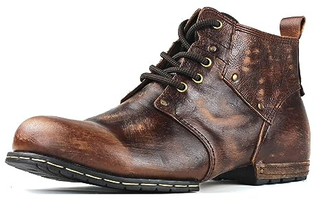 COWSDELLA Hombres Marrón antiguo Chukka Botas con cordones Motocicleta Casual Cuero Vestido Tobillo Bota para Hombre Moda CD-6015-2-Marrón antiguo-10-R