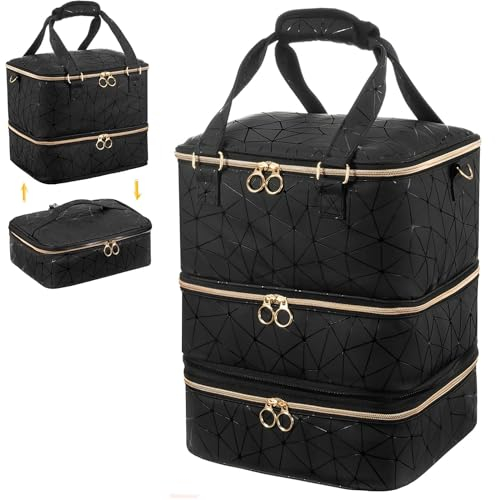 Uross Nail Polish Organizer Bag Holds 84 Bottles Nail Lamp, Gel Nail Polish Organizers and Storage Box for Nail Tech, Nails Kit Supplies Organizer Case-Black