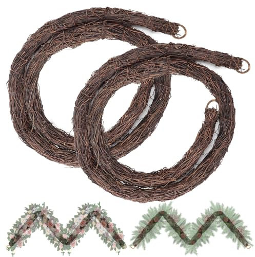 Temfmy Natural Grapevine Garland, 6 FT Bendable Vine Base, 2 Pack