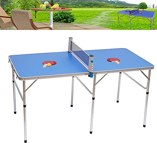Mesa de ping pong plegable, mesa de ping pong con 1 red, 2 raquetas y 3 pelotas de ping pong, para exterior e interior, tamaño 152 x 76 x 76 cm
