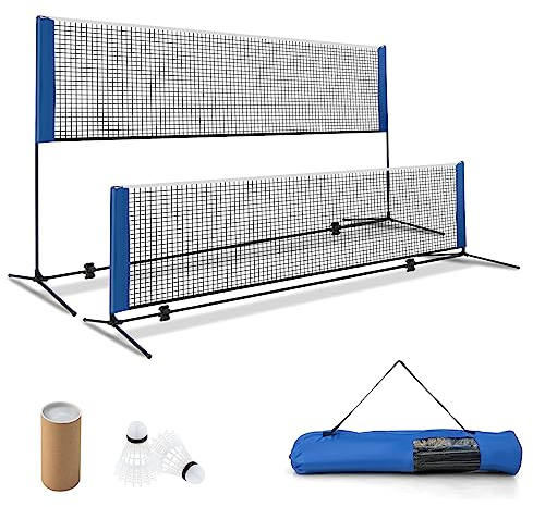 COSTWAY Badmintonnetz Outdoor 4 m, Volleyballnetz für Garten, Federballnetz höhenverstellbar mit 2 Federbällen & Tragetasche, tragbares Badminton Set mit Netz für Badminton Tennis Volleyball (420cm)