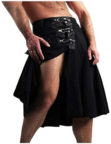 Duohropke Uomini Colore Giuntura Scozzese Kilt Uomini Kilt Tradizionale Tartan Irlandese Gotico Gonna a Pieghe Tartan Kilt Individualità Vintage Tattico Cargo Kendo Kilt, Nero , M