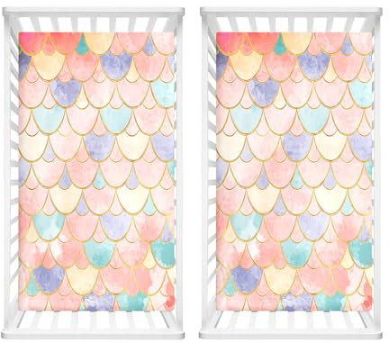 Hiseng 2 Stück Baby Spannbettlaken Bettlaken für Eckige & Oval Matratzen, Weiche Mikrofaser Spannbettlaken Kinderwagen Matratzenschoner für Beistellbett & Kinderwagen (Orange Fischschwanz,40x80cm)