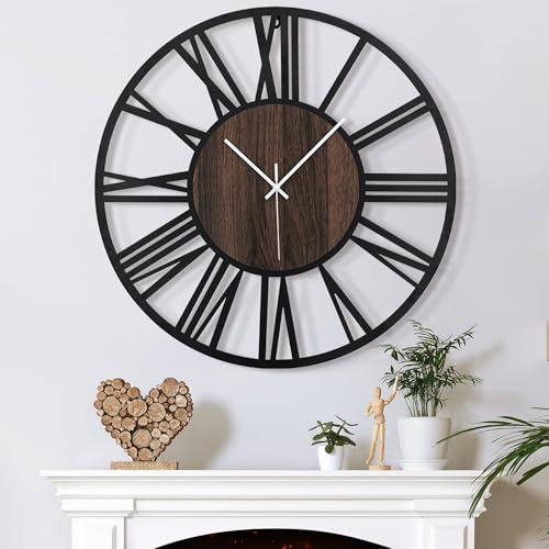 Mee 2ou Large Wall Clock for Living Room Decor, 40CM/16 Inch Non Ticking Silent, Battery Operated Modern Vintage Extra Large Decorative Wall Clock for Bedroom Kitchen
