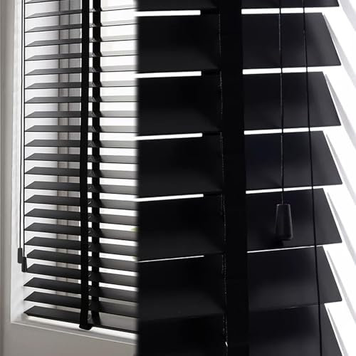 KGUDYS Horizontale Jalousien,Holzjalousien Für Fenster,Schwarze Jalousetten Mit Klebeband 50mm Lamellen,Jalousien Aus Massivholz,40-150cm Breite Rollläden Mit Fensterbehandlung,WxH-60x91cm/23.5x36in