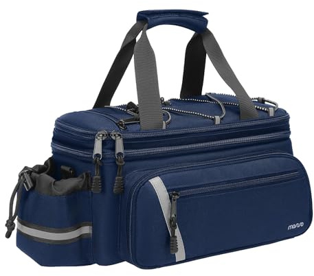 MOSISO Bike Rack Bag with Rain Cover, Bike Trunk Cooler Handag Insulated Bicycle Rear Seat Pouch with 2 Side Foldable Panniers, 8L Cycling Backseat Storage Cargo Saddle Shoulder Bag, Navy Blue
