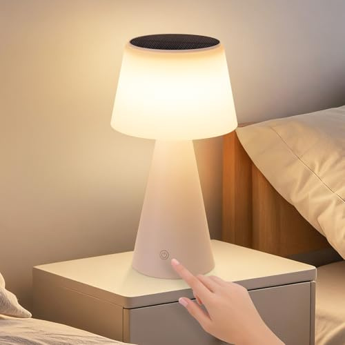 meoaow Lámpara solar, luz de noche, LED inalámbrico 3600 mAh, recargable, táctil, regulable. El modelo blanco con batería USB, se adapta a salas, dormitorios y espacios exteriores