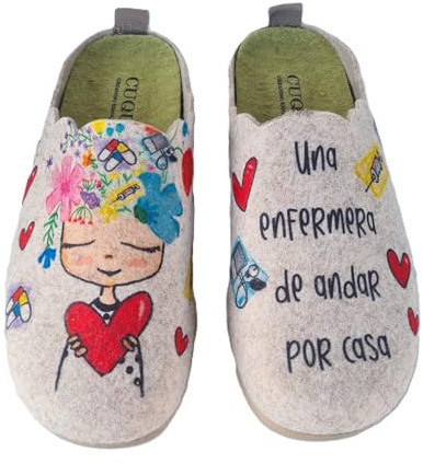 Rodevil Zapatillas fieltro estar por casa para mujer. Enfermera. Perfectas para regalar (Beige, Sistema tallas calzado EU, Adulto, Números, mediano, 38)