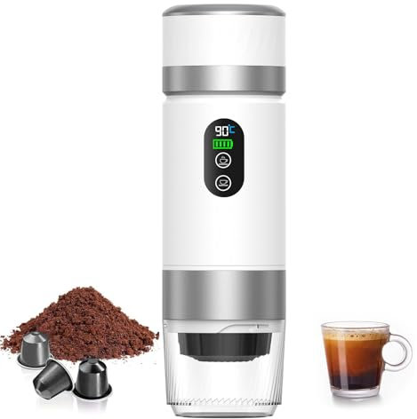 VHV Caffettiera Portatile, 3 In 1 Macchina per Caffè Viaggio - Senza Fili & Auto-Riscaldante - Con Batteria 7500mAh, 20 Bar di Pressione - Adatto a Varie Scene Portatili e Regali (Bianco)