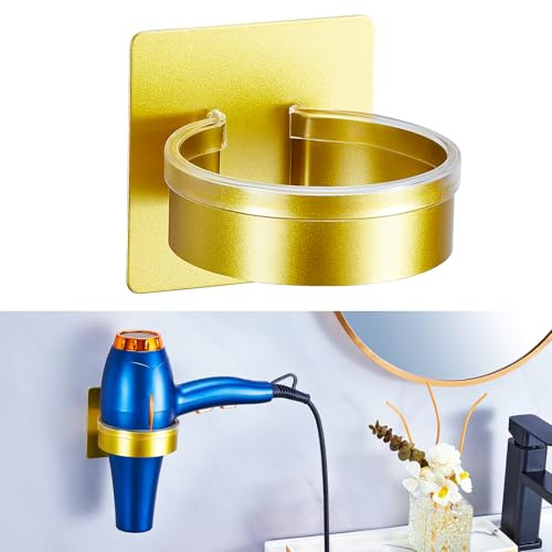 GGQ Supporto per asciugacapelli da Parete Senza Foratura, Scatola Porta-Asciugacapelli, Autoadesivo Porta Phon, Contenitore per asciugacapelli, Adatto per Il Bagno del Barbiere Dell'Hotel (Oro)