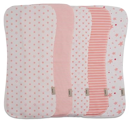 Maiwamita 5-Pack Burp Cloths Baby Boy & Girl soft Absorbent Burping Cloths for Babies, Newborn Spit Up Rags, Infant Towels, Unisex, Large 47x22cm (Multicolour3-Print 5Pack)