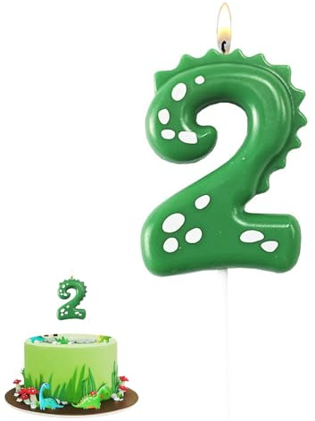 Dinosaur Birthday Candle,Dinosaur Number Candles,Green Number Candles for Cake&Cupcake to/ppers,Bir/thday Cake Can/dles Dinosaur,Birthday Cake Decoration for Din/asour Theme Party(Num/BER 2)