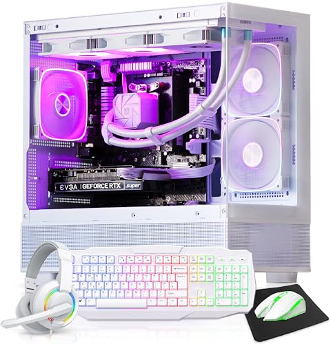 BIRMINGHAM AV Gaming PC Bundle – AMD Ryzen 7 5700X with NVIDIA RTX 5060 8GB, 32GB RAM, 2TB NVMe SSD, Liquid Cooler, RGB Case, Windows 11 Pro - White