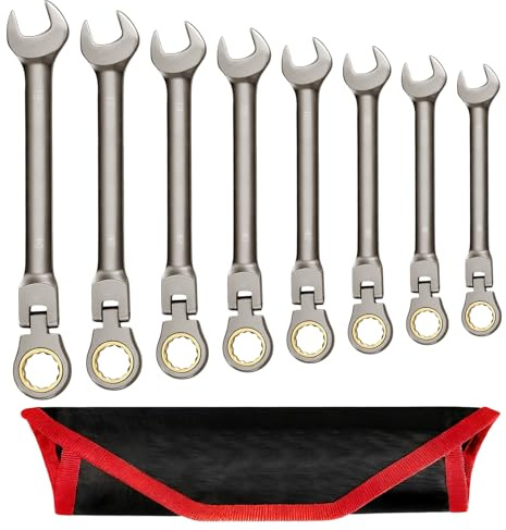 CHUIFAI 8 teilig 6-19 mm Ratschenschlüssel Set, Maulschlüssel Set, Cr-V Stahl Gabelschlüsselsatz Ratsche Schraubenschlüssel Satz mit 72 Zähnen für Auto, Fahrradreparaturen