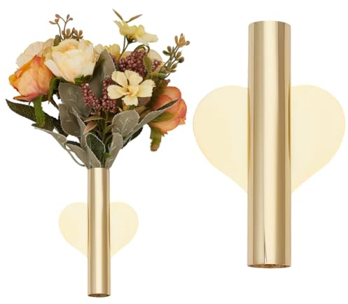 GORGECRAFT 2Pcs Golden Heart Wall Vase Stainless Steel Flower Tube | Wall Mounted Hanging Plant Dried Flower Display Vase Holder, for Home Office Living Room Bedroom Decorations