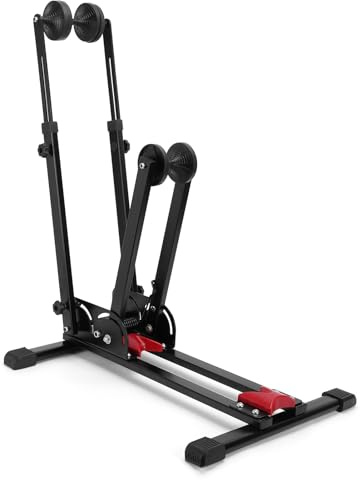 Lynqeeh Supporto verticale per bicicletta, per garage, interni ed esterni, pieghevole, resistente, carico di 30 kg, con altezza regolabile, adatto per mountain bike da strada da 24 a 29 pollici