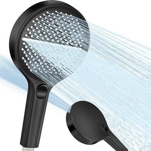Duschkopf Hochdruck Duschkopf Groß 150mm Handbrause Wassersparender Regendusche 4 Strahlarten XXL Druckerhöhend Duschkopf Einhand-Einstellung Duschbrause Universal (Schwarz)