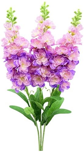 LILOCOO Artificial Delphinium Flowers, 3pcs Purple Silk Larkspur