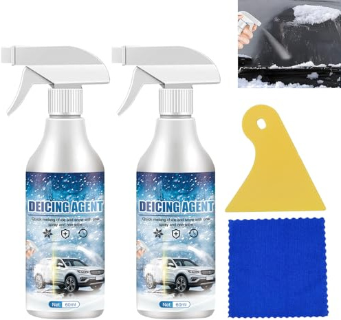 DEICING Agent 2 Pack, Deicer Spray for Car Windshield, De-Icer Spray, Fast-Acting Ice Melting for Auto Glass, Locks & Wipers, 2 * 60ml