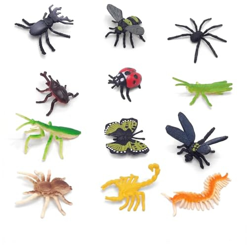 Giocattoli di insetti realistici, 12 pezzi, in plastica, coleotteri artificiali realistici, mini animali, ideali come articolo scherzoso per bambini