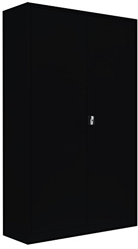 Großer Flügeltürenschrank komplett montiert schwarz 195x120x42cm Metallschrank abschließbar Lagerschrank Aktenschrank 4 Fachböden 530379