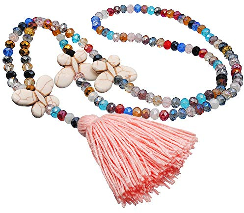 Amorar Elegant Pullover Kette Halsschmuck Böhmen Halskett Bunt Kristall Bead Schnur Kette Lange Damen-Halskette Mit Quaste Anhänger Lange Sweater Kette Halsschmuck für Frauen