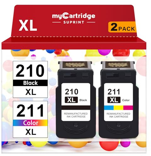 myCartridge SUPRINT 210XL 211XL Combo Pack Remanufactured Ink Cartridge Replacement for Canon 210 XL 211 XL Black Color for PIXMA MX410 IP2700 IP2702 MP240 MP250 MP495 MX340 Printer