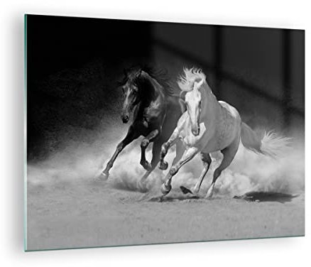Quadro su Vetro Andaluso Cavalli Galoppo Stampe da Parete in Vetro 70x50cm Quadri Moderni Soggiorno Camera da Letto Cucina 1 pezzo Piccoli Decorazione Murale Wall Art Grafica Immagini GAA70x50-4240