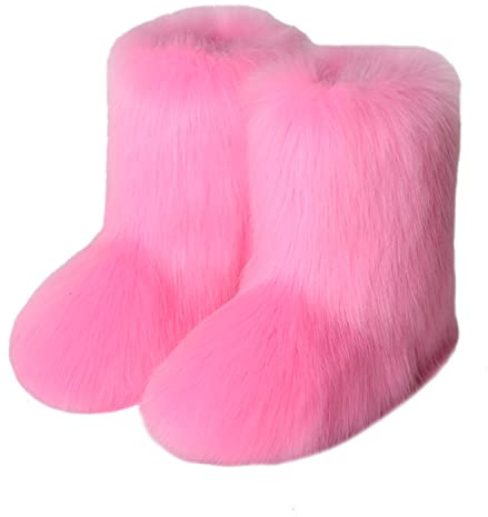 YESBOR Women's Faux Fur Winter Boots Warm Furry Fuzzy Snow Flat Boots for Cold Weather Pink 11