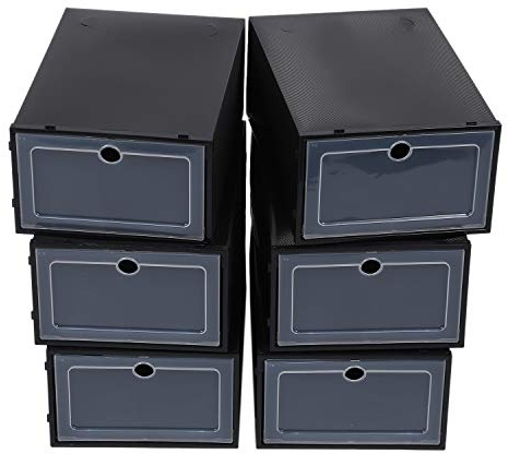 Flisdtry Lot de 6 boîtes à chaussures transparentes en plastique avec rabat Noir