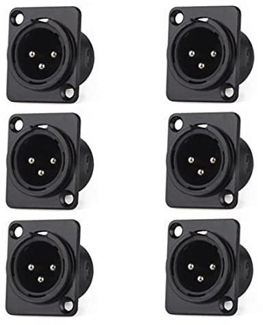 QLXHBOT XLR Male Jack 3 Pin Panel Mount Jacks,XLR-M Socket Audio Speaker Microphone Connector,Black Metal Housing 6Pcs
