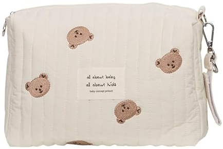FuBESk Damen Wickeltasche für Kinderwagen, Organizer, Bären Stickerei, Multifunktional, Pflege, Reise, Make up Tasche, 25 x 16 x 8 cm, Bear Head