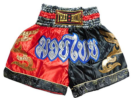 Rot Schwarz Muay Thai Shorts - Hochwertige Kampfsportbekleidung für maximale Performance Hose Short Boxing Thailand Kickboxen MMA Boxen Sport Training Gym (as3, Alpha, xx_l, Regular, Regular)