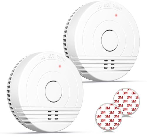 Andyssey Détecteur de Fumée Pile remplaçable, GS536GC Alarme Incendie, Capteur Optique, Conforme à la Norme européenne EN14604, Lot de 2