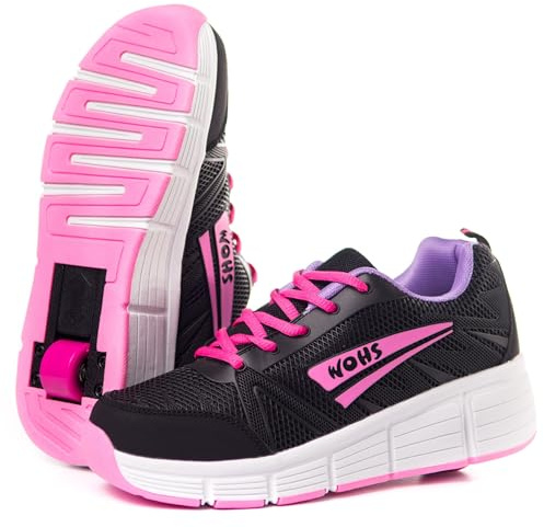 Zapatillas Deportivas con Ruedas automáticas retráctiles. Negro/Rosa. Talla 34